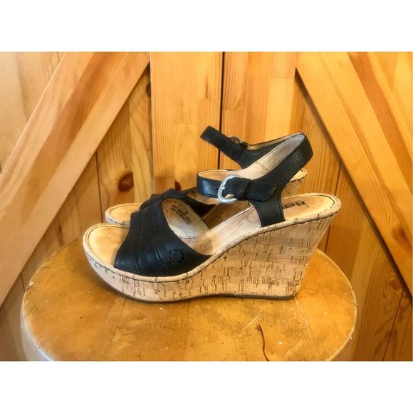 Born Leather Ankle Strap Wedge Open Toe Sandal Women's Size 7 - Picture 1 of 6